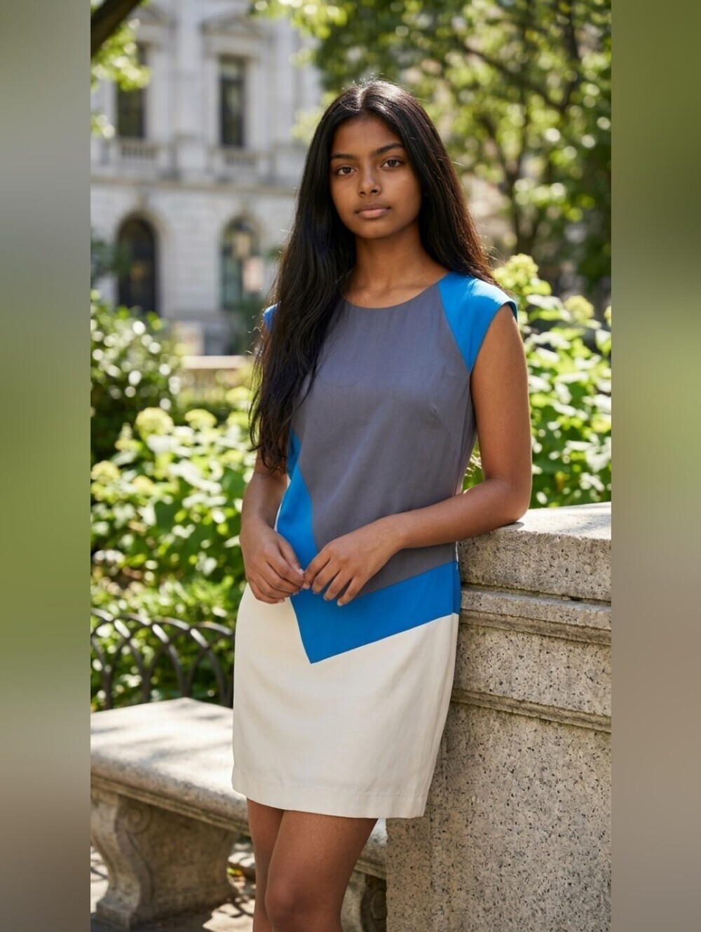 French Connection Colorblock Shift Dress - Blue, Gray & White